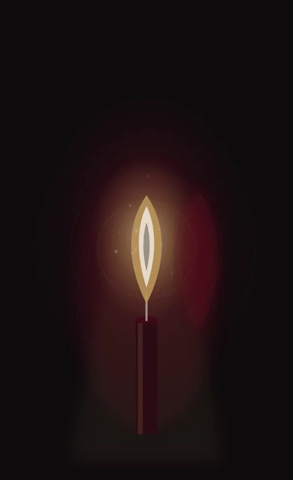 Plate 02, Candlelight: a single flame glowing against deep red dark